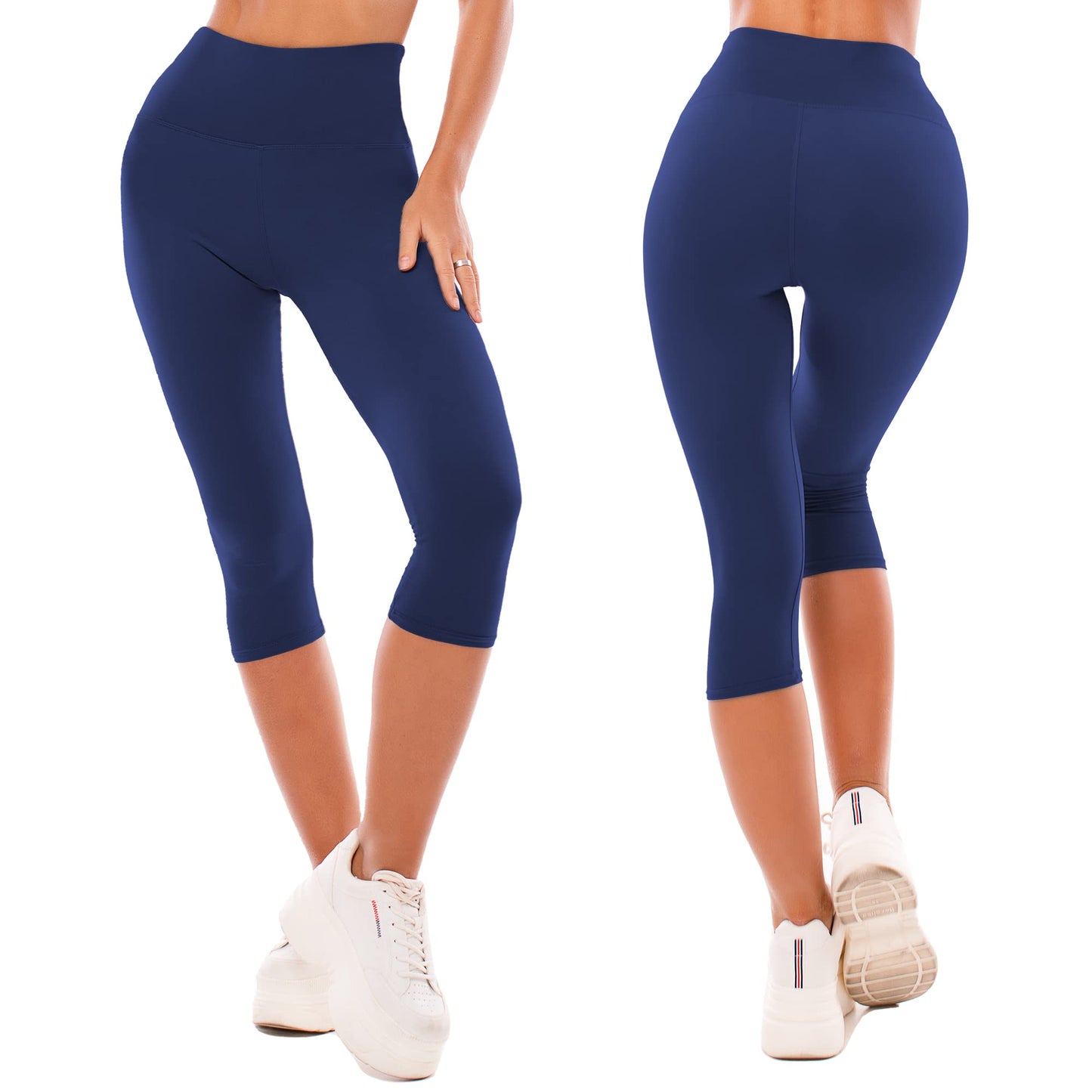 SINOPHANT High Waisted Capri 3/4 Length Leggings for Women, Buttery Soft Elastic Opaque Tummy Control Leggings, Cropped Trousers for Workout Gym Yoga