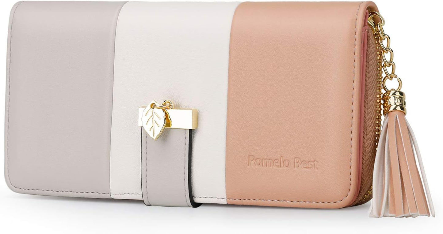 Pomelo Best Womens Wallet RFID Blocking Large Capacity Long Purse with Multiple Card Slots Zipper Phone Coin Pocket