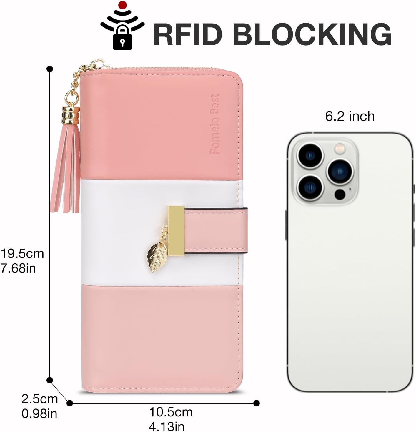 Pomelo Best Womens Wallet RFID Blocking Large Capacity Long Purse with Multiple Card Slots Zipper Phone Coin Pocket