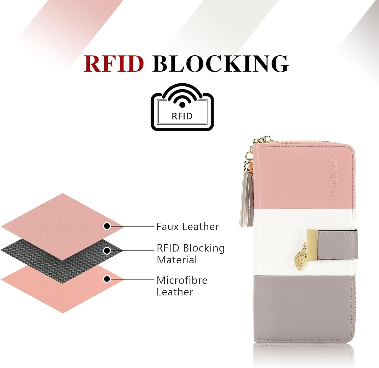 Pomelo Best Womens Wallet RFID Blocking Large Capacity Long Purse with Multiple Card Slots Zipper Phone Coin Pocket