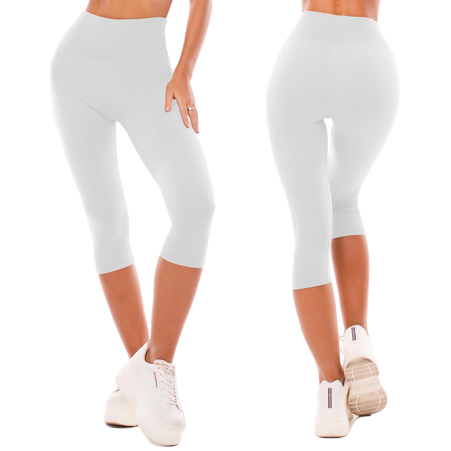 SINOPHANT High Waisted Capri 3/4 Length Leggings for Women, Buttery Soft Elastic Opaque Tummy Control Leggings, Cropped Trousers for Workout Gym Yoga
