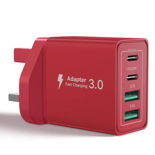 USB C Plug Fast Charge, 40W 4-Port Multi USB Charger Plug UK Dual Port PD Power Adapter +QC Wall Plug Multiport Mains Type C Charging Plug for iPhone 16 15 14 13 12 11 Pro Max XS XR 8, Samsung, iPad