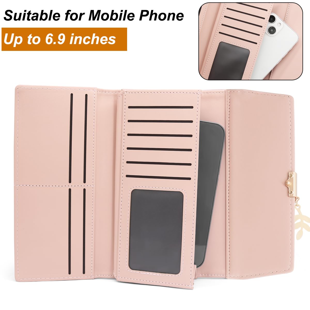 Long Purse for Women PU Leather, Large Capacity PU Leather Women's Wallet Wallet for Women with Multiple Card Slots and Coin Zipper Pocket Ladies Purse Clutch Holder Large Capacity Card Holder (Pink)