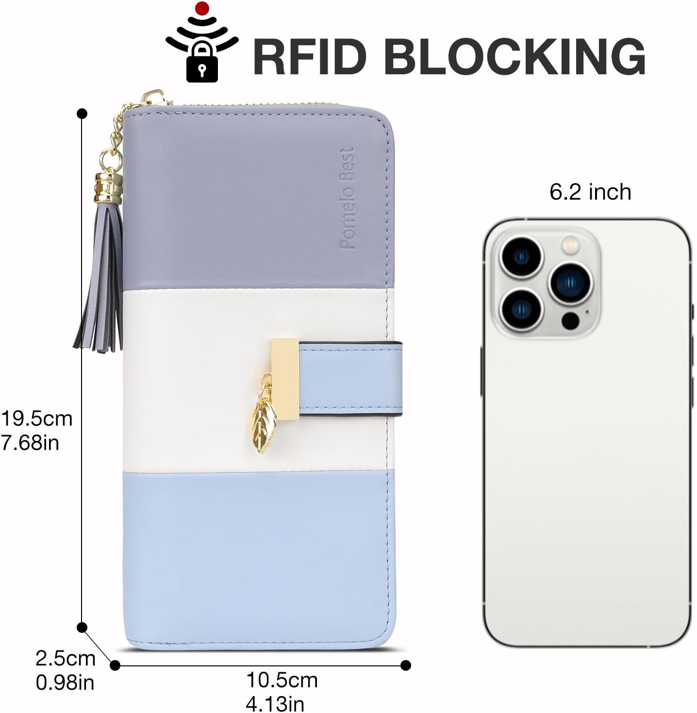 Pomelo Best Womens Wallet RFID Blocking Large Capacity Long Purse with Multiple Card Slots Zipper Phone Coin Pocket