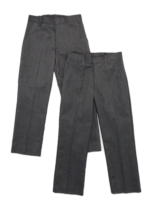 2PK Boys Slim Fit School Trousers Adjustable Waist Black Grey 2-18 Years