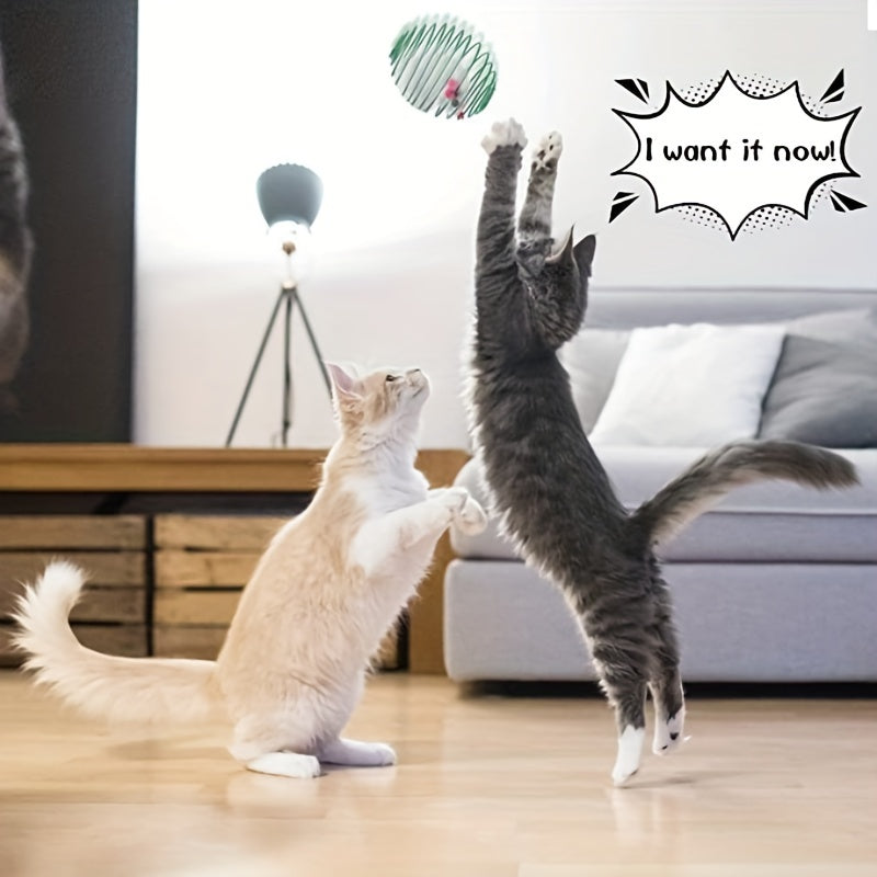 3pcs Colorful Spring Toy Set | Interactive Cat Balls & Mouse Toys