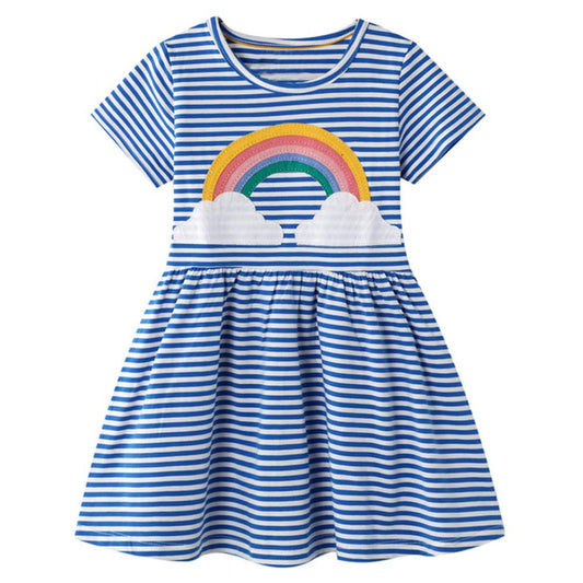 Smazero Baby Girl's Summer Dresses Short Sleeve Casual Dinosaur Horse Print Shirt Dress Little Kids Clothes Children Age 1-7 Years