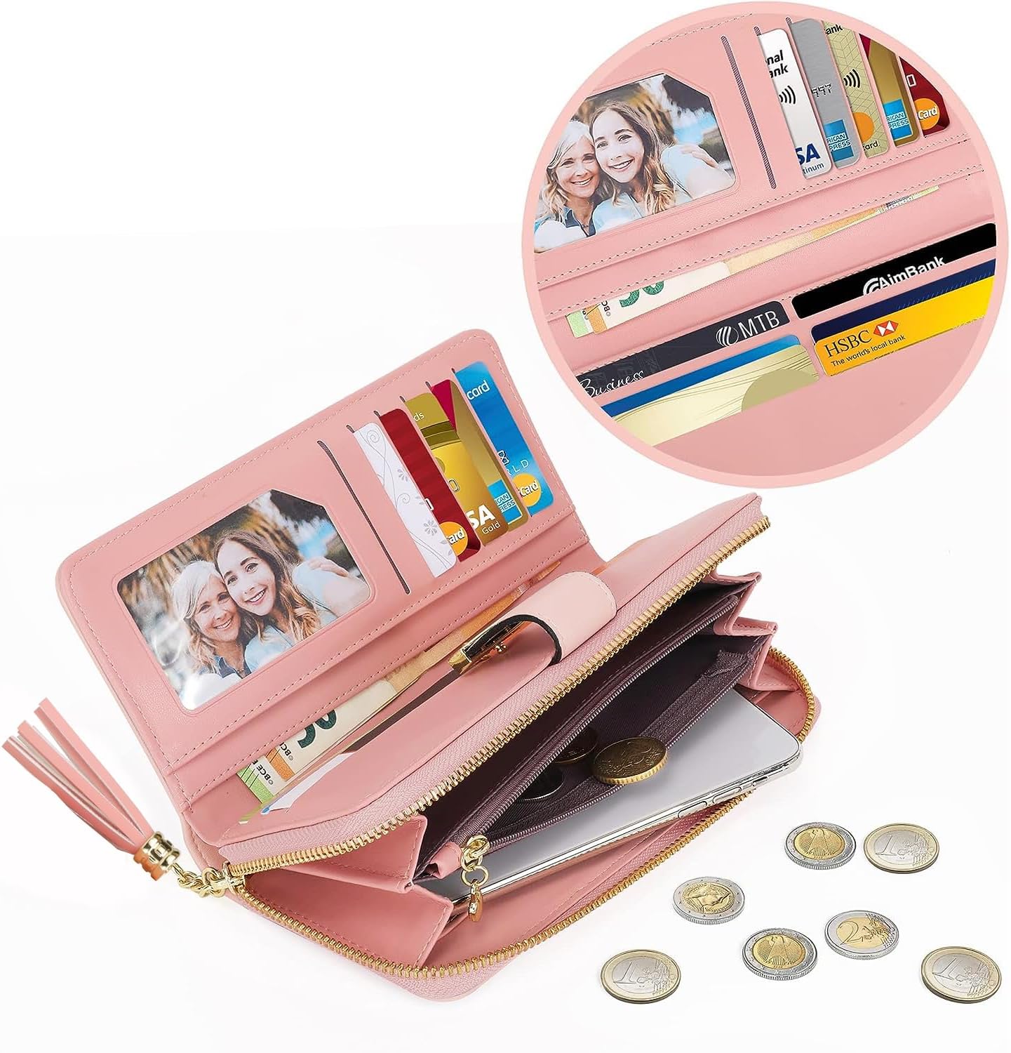 Pomelo Best Womens Wallet RFID Blocking Large Capacity Long Purse with Multiple Card Slots Zipper Phone Coin Pocket