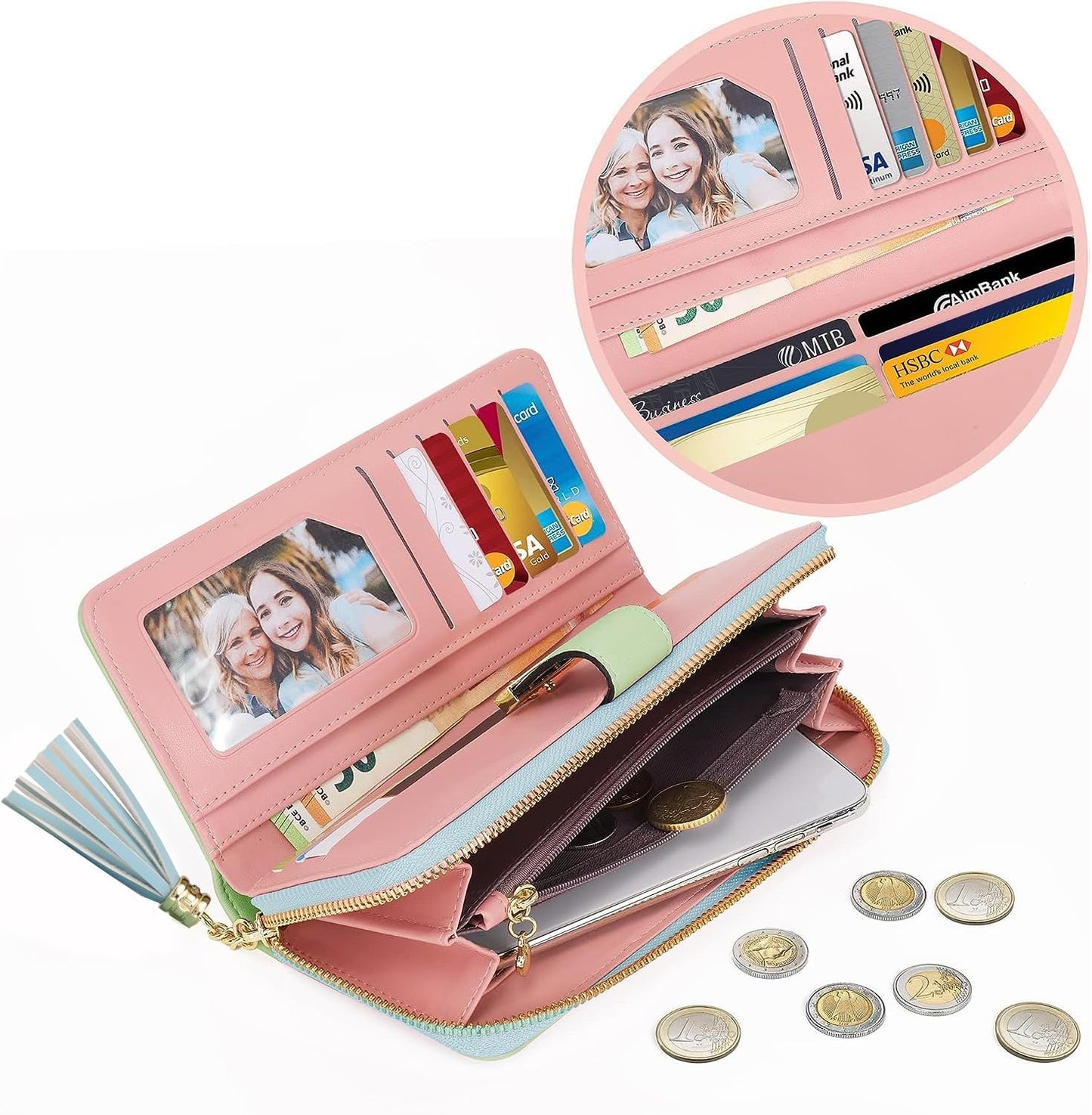 Pomelo Best Womens Wallet RFID Blocking Large Capacity Long Purse with Multiple Card Slots Zipper Phone Coin Pocket