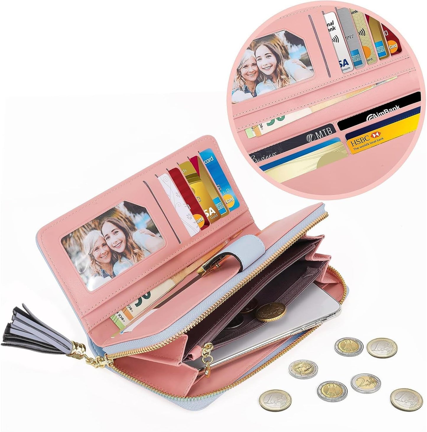 Pomelo Best Womens Wallet RFID Blocking Large Capacity Long Purse with Multiple Card Slots Zipper Phone Coin Pocket