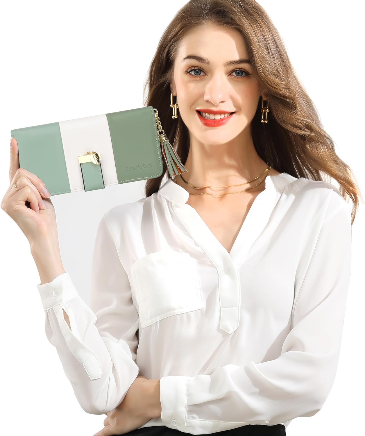 Pomelo Best Womens Wallet RFID Blocking Large Capacity Long Purse with Multiple Card Slots Zipper Phone Coin Pocket