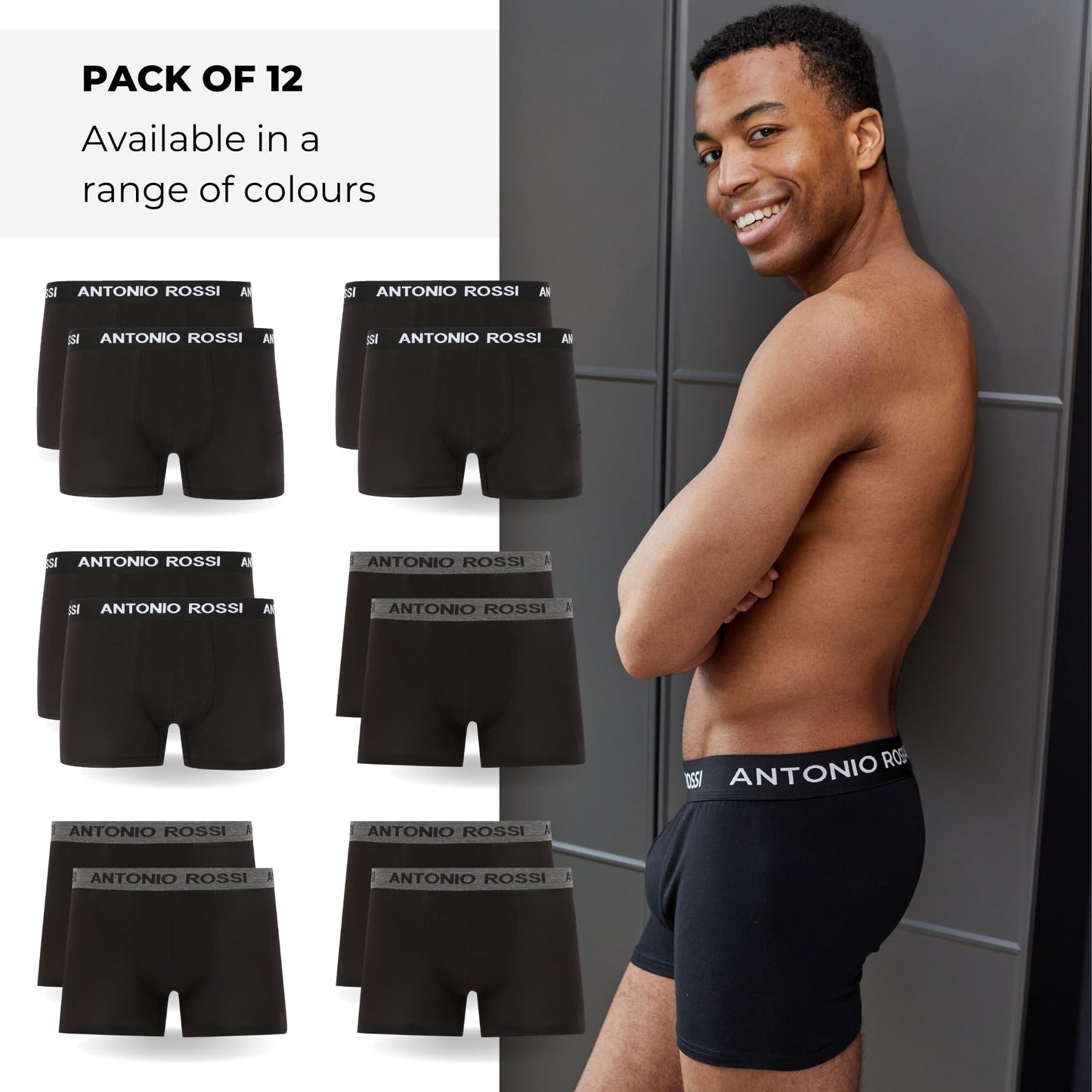 ANTONIO ROSSI (12-Pack) Men's Fitted Boxer Hipsters - Mens Boxers Shorts Multipack with Elastic Waistband - Cotton Rich, Soft and Comfortable Underwear