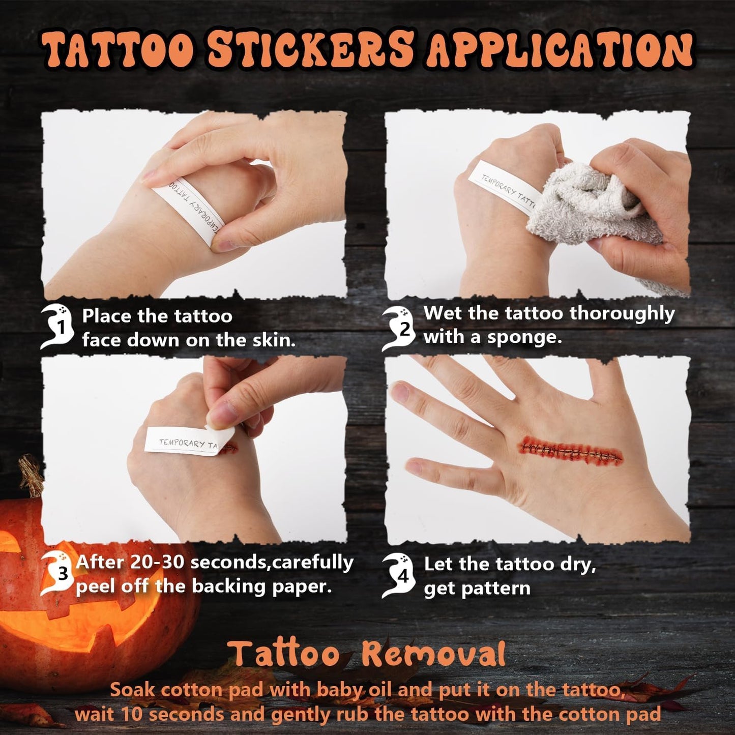 RMCtrends [Pack of 15 sheets] HD Ultra Realistic Halloween Tattoos Fancy Dress Party Costume Makeup Temporary Tattoos Stickers Decoration Fake Wounds Scars and Stitches Make Up x15 Tattoo Sheets