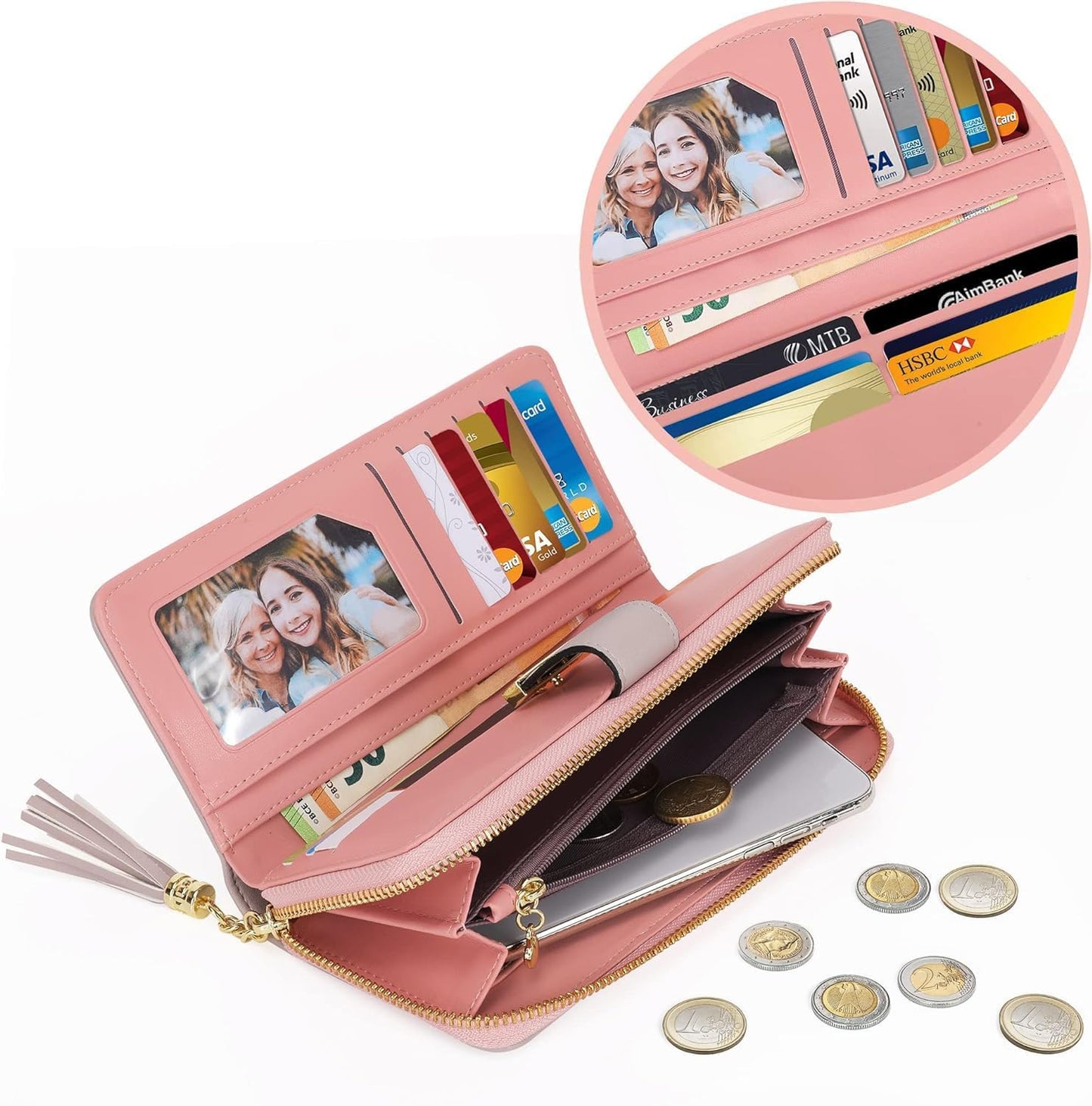 Pomelo Best Womens Wallet RFID Blocking Large Capacity Long Purse with Multiple Card Slots Zipper Phone Coin Pocket