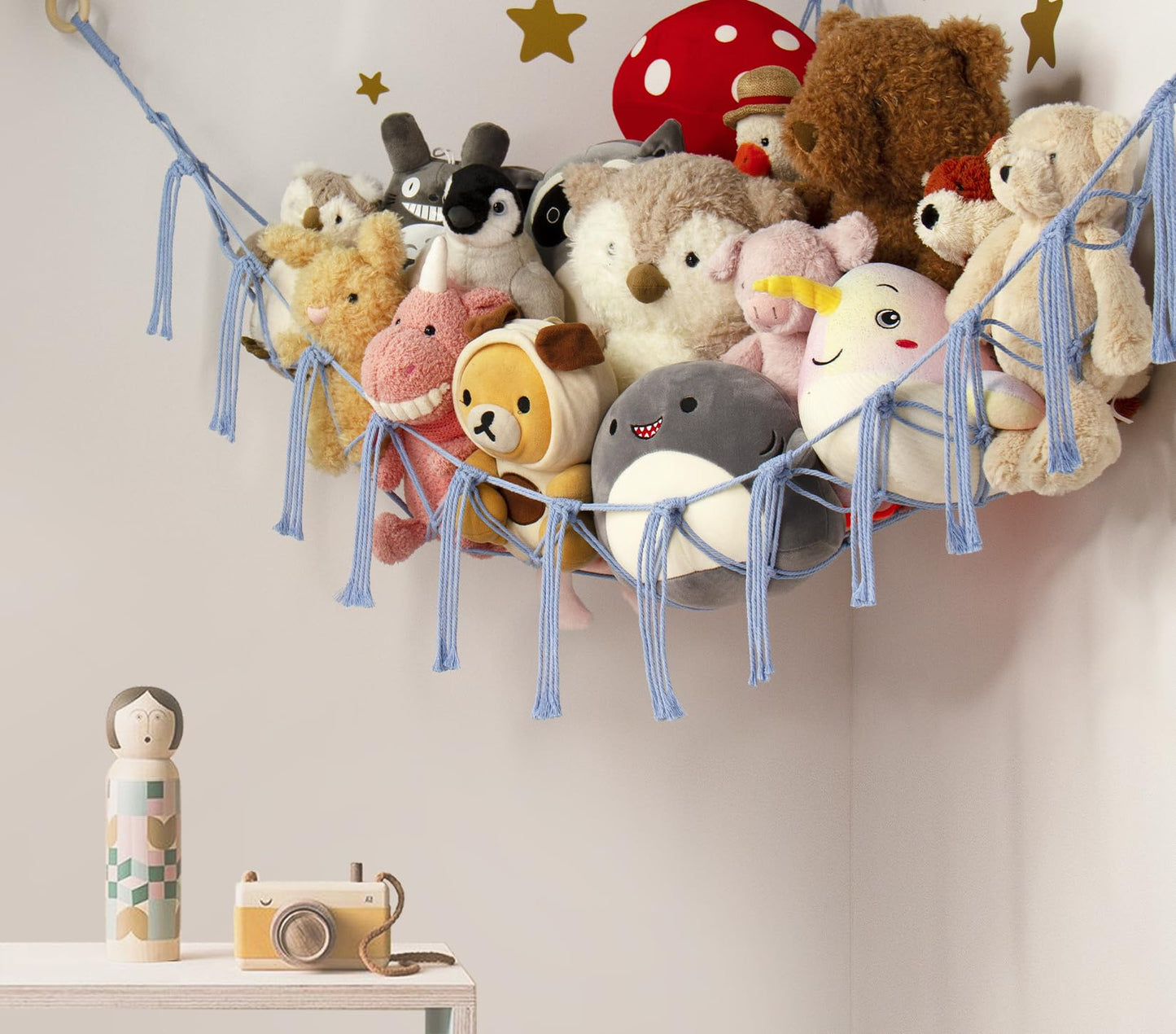Stuffed Animal Storage Hammock - Baby Toy Hammock Net for Stuffed Animals Cute Room Decor -Large Stuff Animal Organizer Holder for Plush Plushie - Kids Nursery Beige Bedroom Home Decor