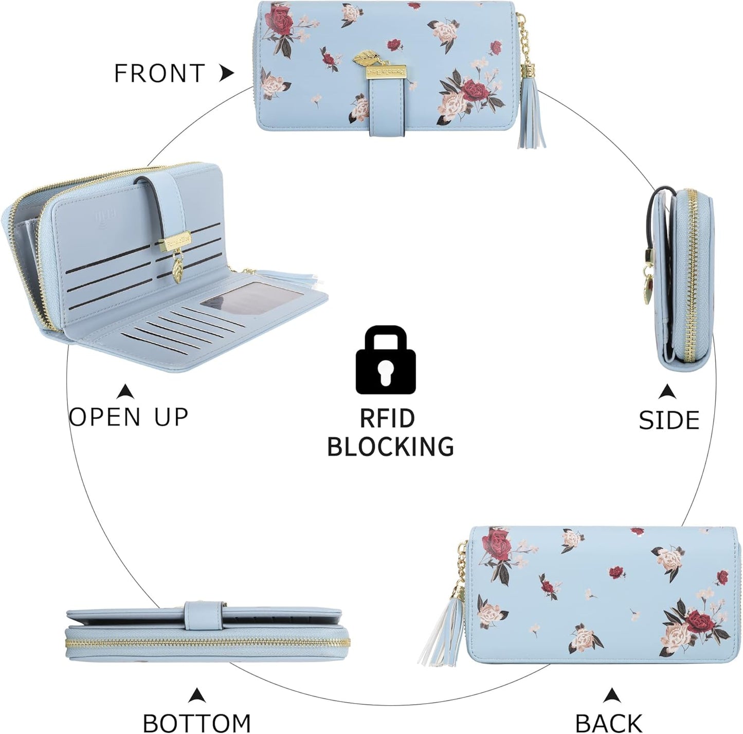 Pomelo Best Womens Wallet RFID Blocking Large Capacity Long Purse with Multiple Card Slots Zipper Phone Coin Pocket