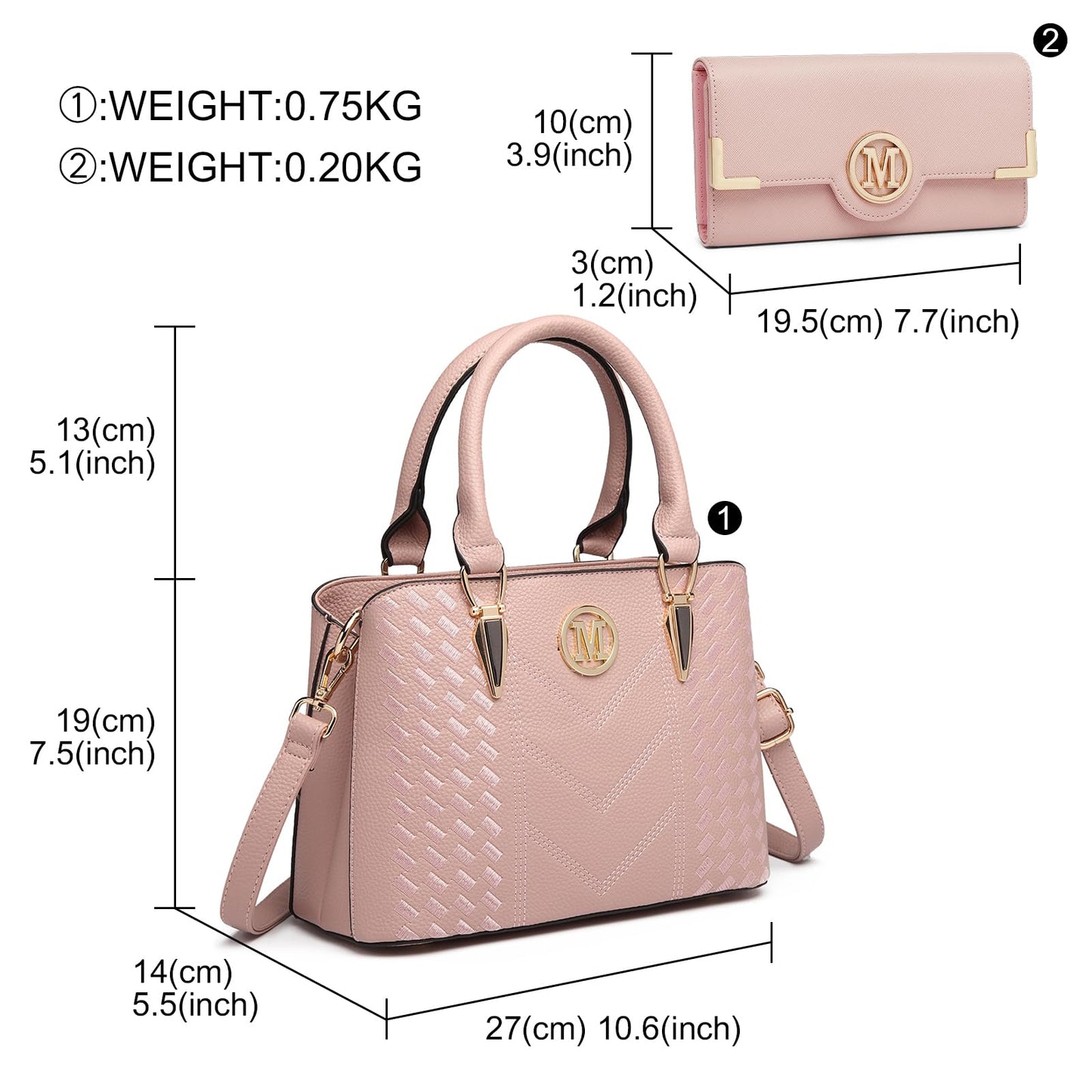 Miss Lulu Handbag for Women, Woven and Chevron Pattern, M Logo on The Front, Top Handle or Shoulder Bag