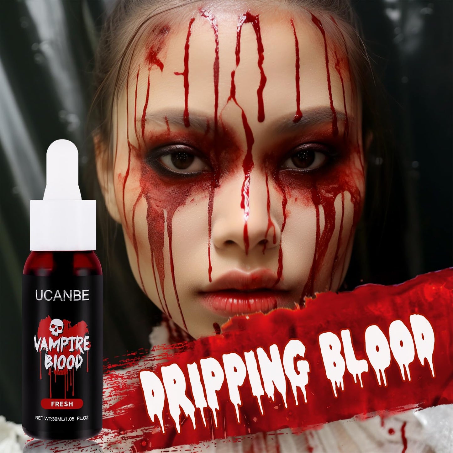 UCANBE Halloween Dripping Fake Blood Realistic Blood Drops Body Paint Washable Fake Blood Makeup Kit For Zombie Vampire Clown Monster Clothes Costume Cosplay SFX Special Effects Makeup 30ML(Dark)