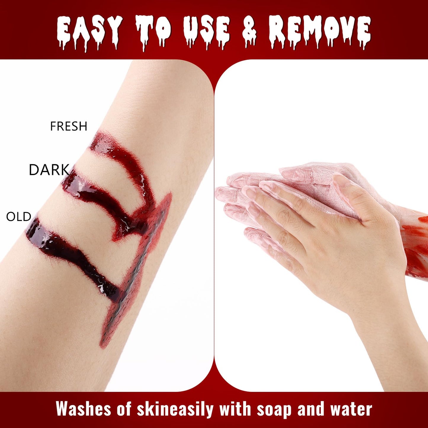 UCANBE Halloween Dripping Fake Blood Realistic Blood Drops Body Paint Washable Fake Blood Makeup Kit For Zombie Vampire Clown Monster Clothes Costume Cosplay SFX Special Effects Makeup 30ML(Dark)