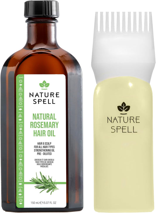 Nature Spell Rosemary Oil for Hair Growth with Root Comb Applicator, Pre-Diluted Oil to Strengthen and Nourish Dry, Damaged Strands, For All Hair Types, 150ml