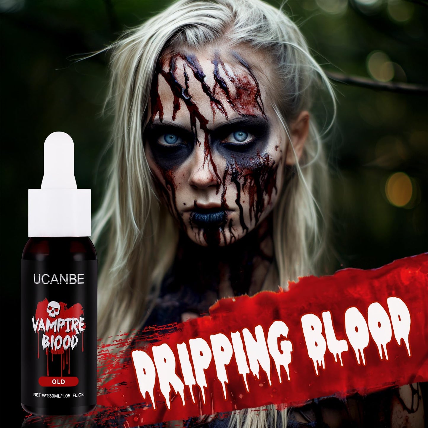 UCANBE Halloween Dripping Fake Blood Realistic Blood Drops Body Paint Washable Fake Blood Makeup Kit For Zombie Vampire Clown Monster Clothes Costume Cosplay SFX Special Effects Makeup 30ML(Dark)