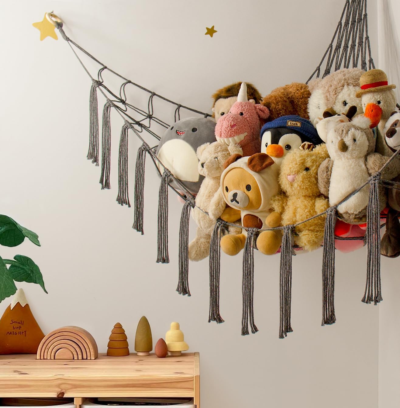 Stuffed Animal Storage Hammock - Baby Toy Hammock Net for Stuffed Animals Cute Room Decor -Large Stuff Animal Organizer Holder for Plush Plushie - Kids Nursery Beige Bedroom Home Decor