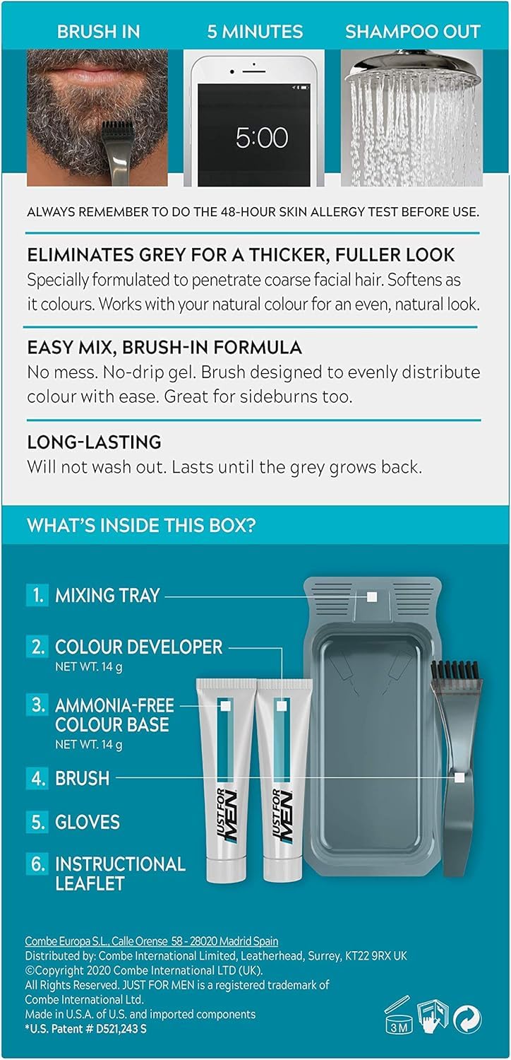Just for men Moustache & Beard Dark Brown Dye, Eliminates Grey for a Thicker & Fuller Look � M45