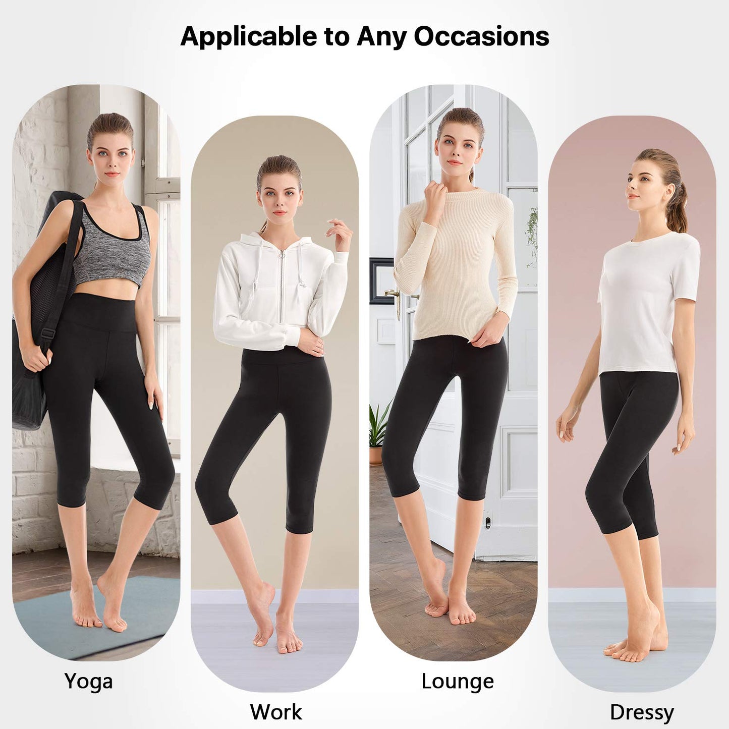 SINOPHANT High Waisted Capri 3/4 Length Leggings for Women, Buttery Soft Elastic Opaque Tummy Control Leggings, Cropped Trousers for Workout Gym Yoga