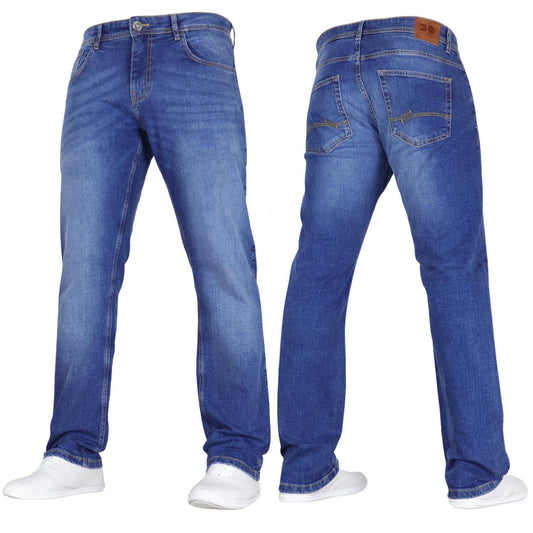 Crosshatch Mens Stretch Straight Leg Classic Regular Fit Basic Denim Jeans, 5 Pocket, Zipper, Solid, 30, 32 or 34 inches