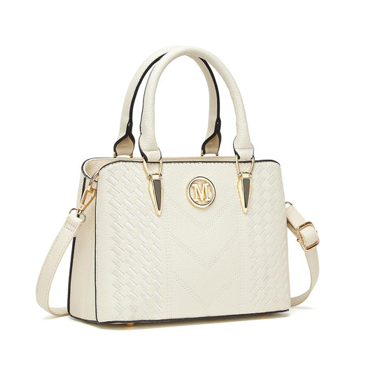 Miss Lulu Handbag for Women, Woven and Chevron Pattern, M Logo on The Front, Top Handle or Shoulder Bag