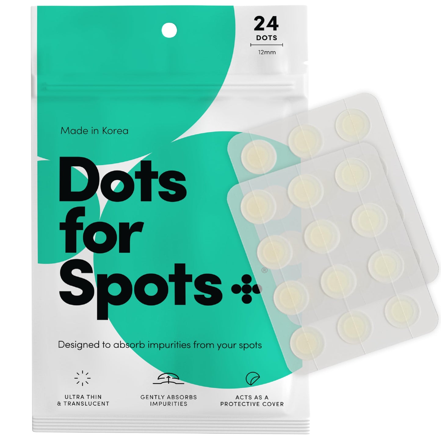 Dots for Spots Acne Patches - Pack of 60 Translucent Hydrocolloid Pimple Patch Spot Treatment Stickers for Face and Body - Fast-Acting, Vegan & Cruelty Free Skin Care