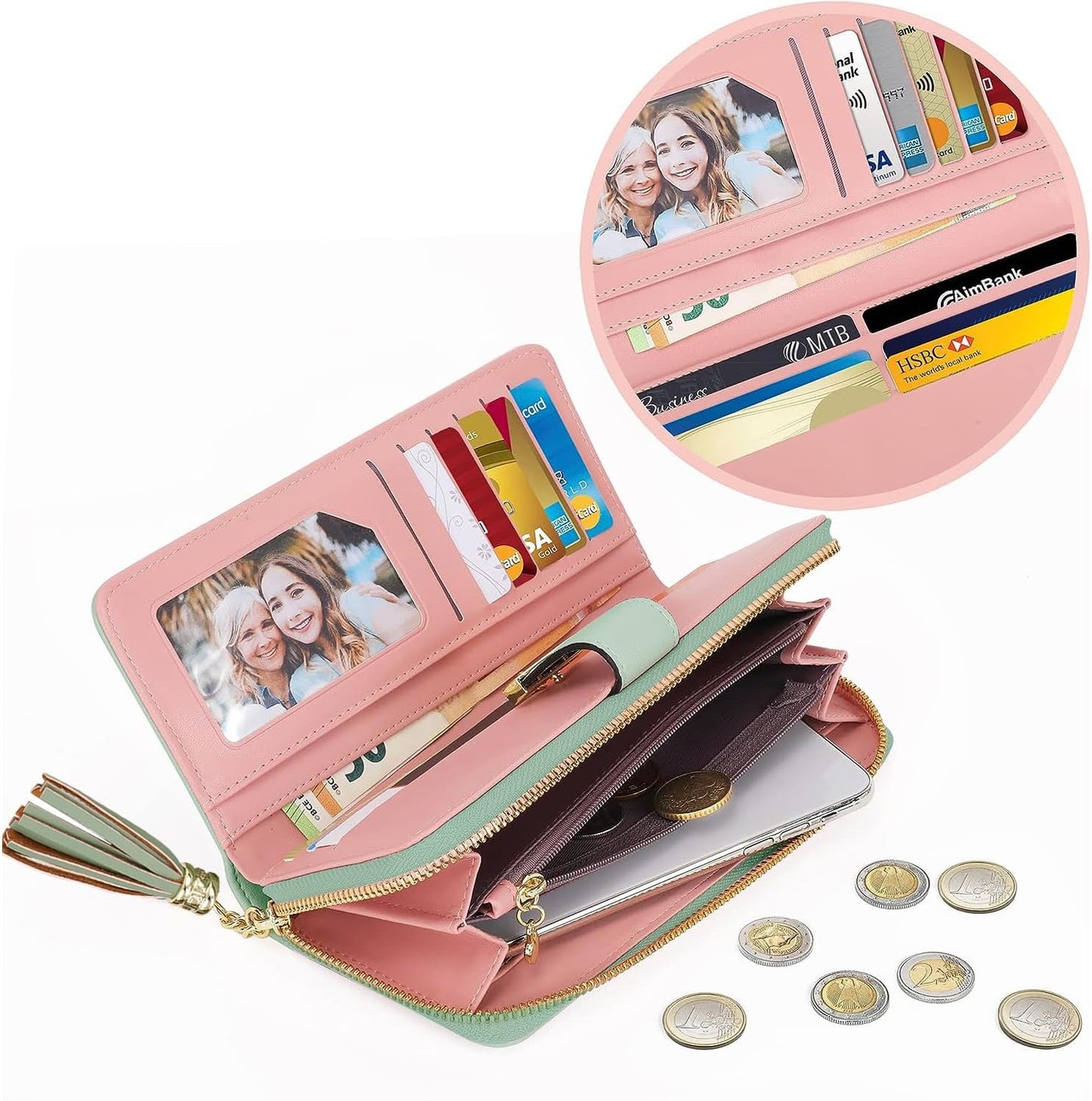Pomelo Best Womens Wallet RFID Blocking Large Capacity Long Purse with Multiple Card Slots Zipper Phone Coin Pocket