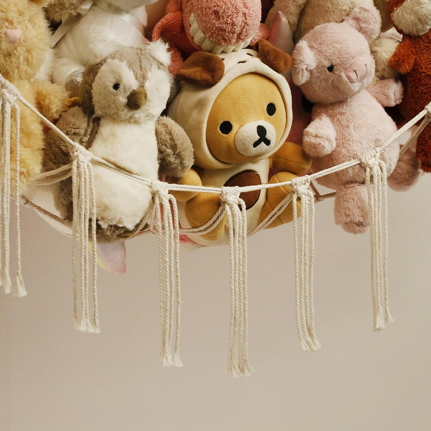 Stuffed Animal Storage Hammock - Baby Toy Hammock Net for Stuffed Animals Cute Room Decor -Large Stuff Animal Organizer Holder for Plush Plushie - Kids Nursery Beige Bedroom Home Decor