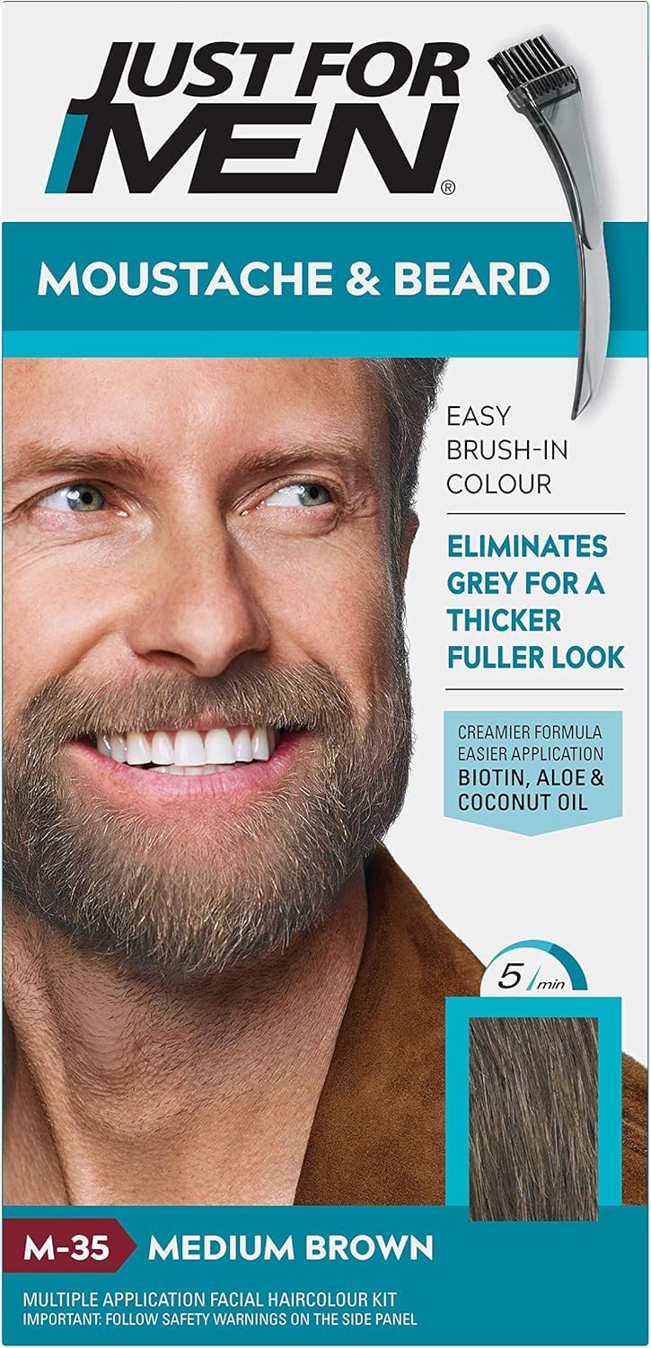 Just for men Moustache & Beard Dark Brown Dye, Eliminates Grey for a Thicker & Fuller Look � M45
