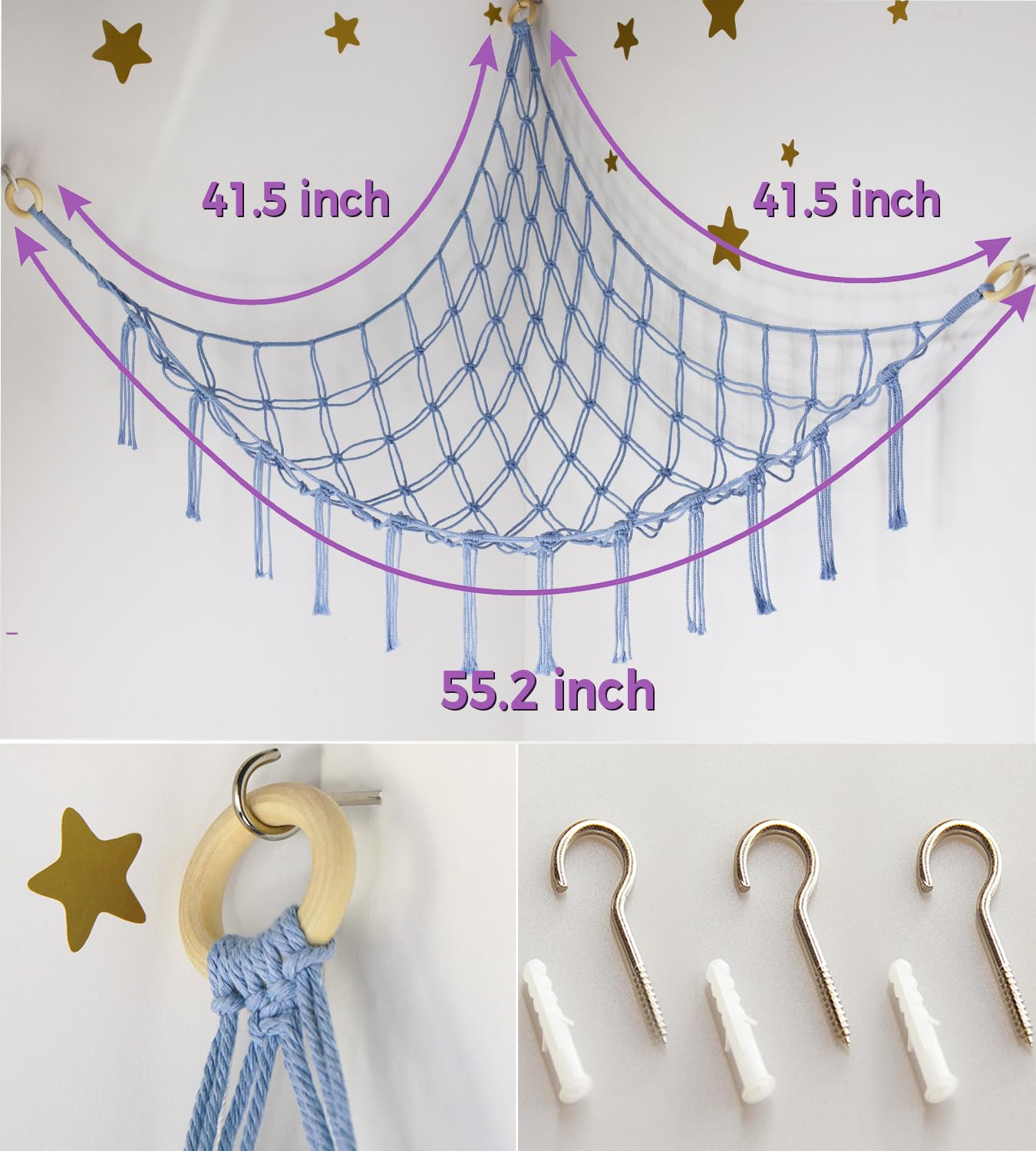 Stuffed Animal Storage Hammock - Baby Toy Hammock Net for Stuffed Animals Cute Room Decor -Large Stuff Animal Organizer Holder for Plush Plushie - Kids Nursery Beige Bedroom Home Decor