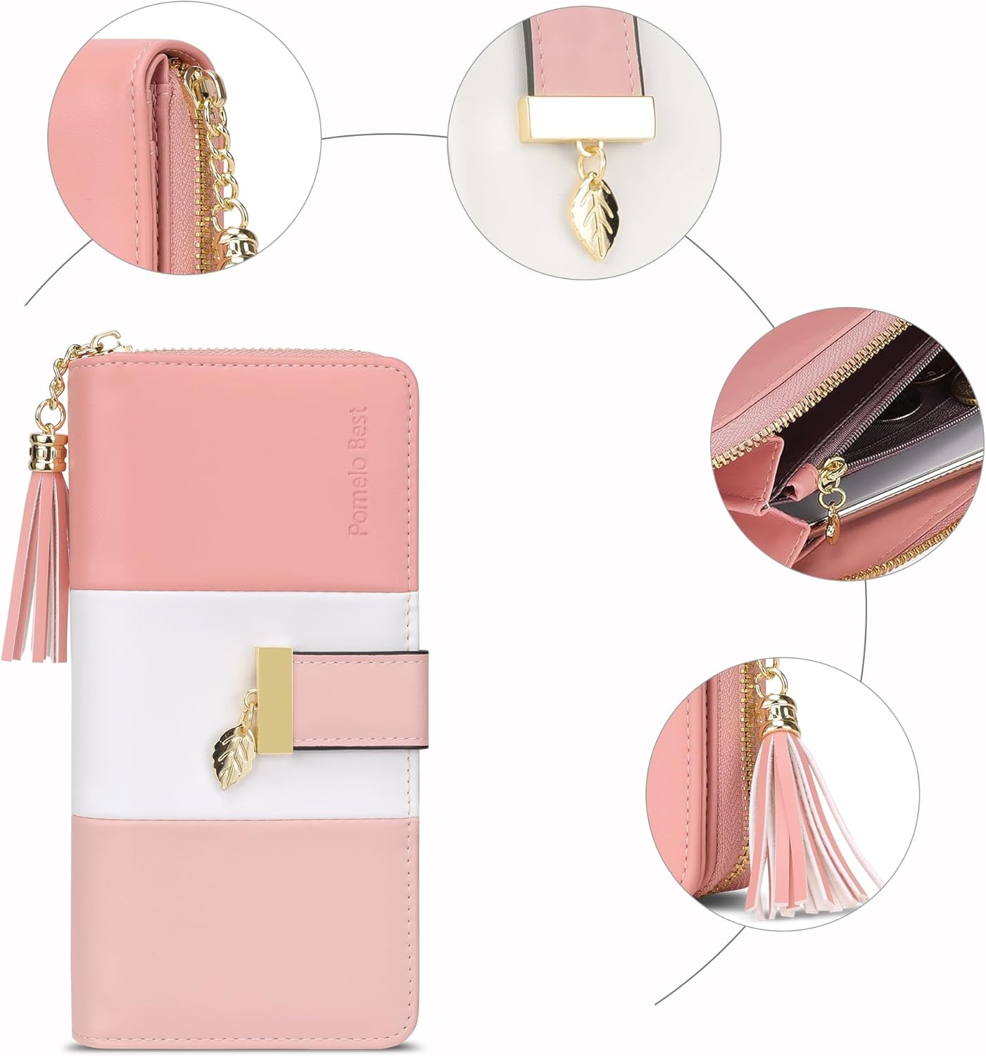 Pomelo Best Womens Wallet RFID Blocking Large Capacity Long Purse with Multiple Card Slots Zipper Phone Coin Pocket
