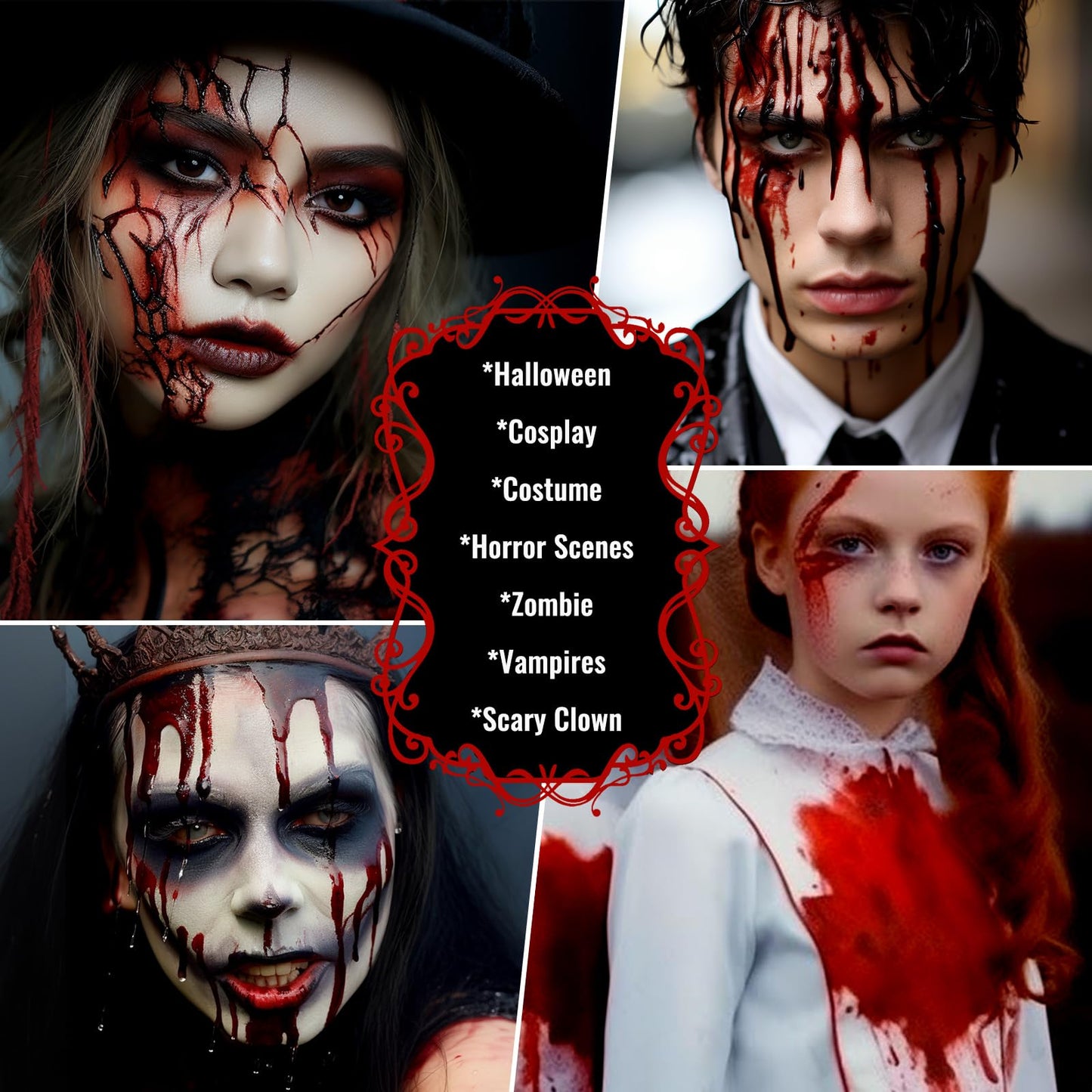 UCANBE Halloween Dripping Fake Blood Realistic Blood Drops Body Paint Washable Fake Blood Makeup Kit For Zombie Vampire Clown Monster Clothes Costume Cosplay SFX Special Effects Makeup 30ML(Dark)