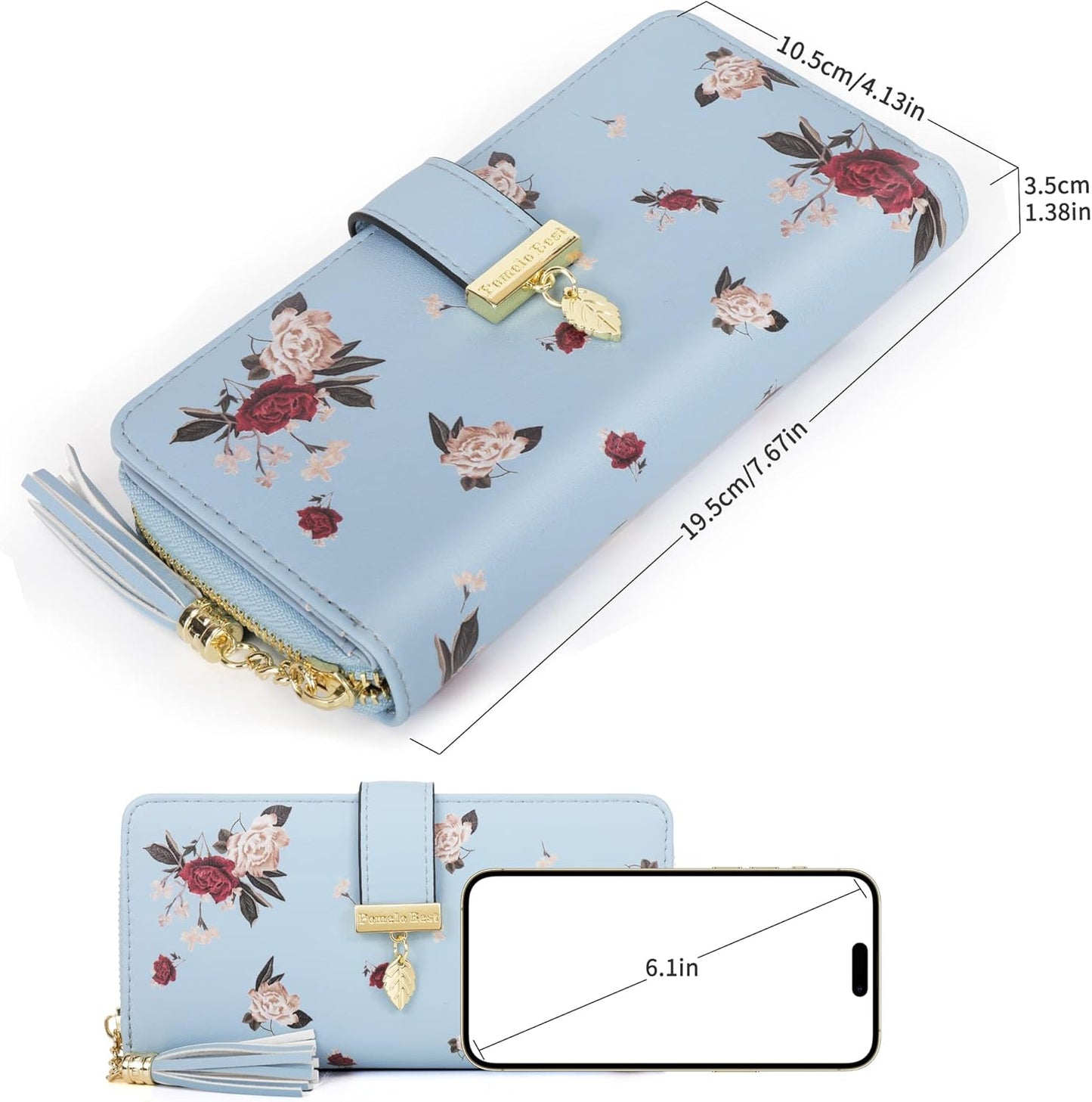 Pomelo Best Womens Wallet RFID Blocking Large Capacity Long Purse with Multiple Card Slots Zipper Phone Coin Pocket