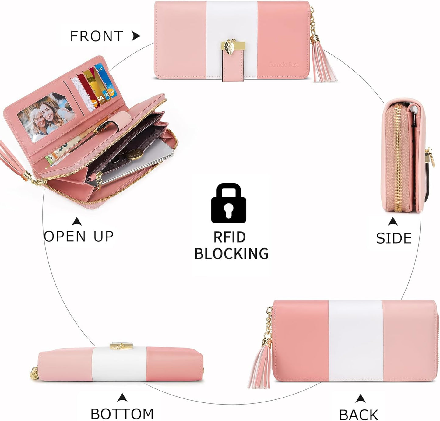 Pomelo Best Womens Wallet RFID Blocking Large Capacity Long Purse with Multiple Card Slots Zipper Phone Coin Pocket