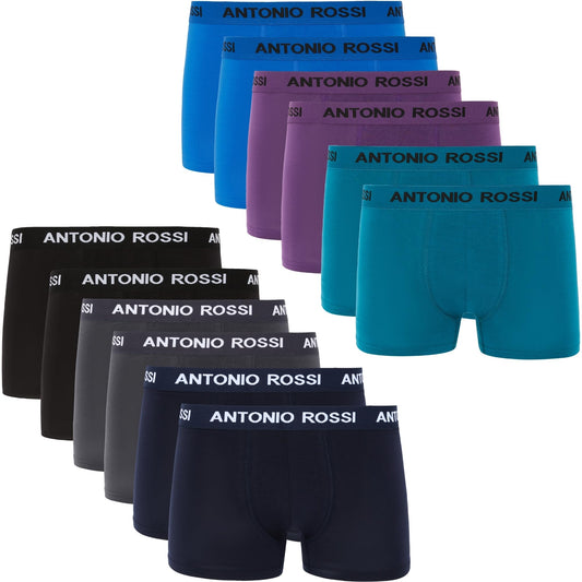 ANTONIO ROSSI (12-Pack) Men's Fitted Boxer Hipsters - Mens Boxers Shorts Multipack with Elastic Waistband - Cotton Rich, Soft and Comfortable Underwear