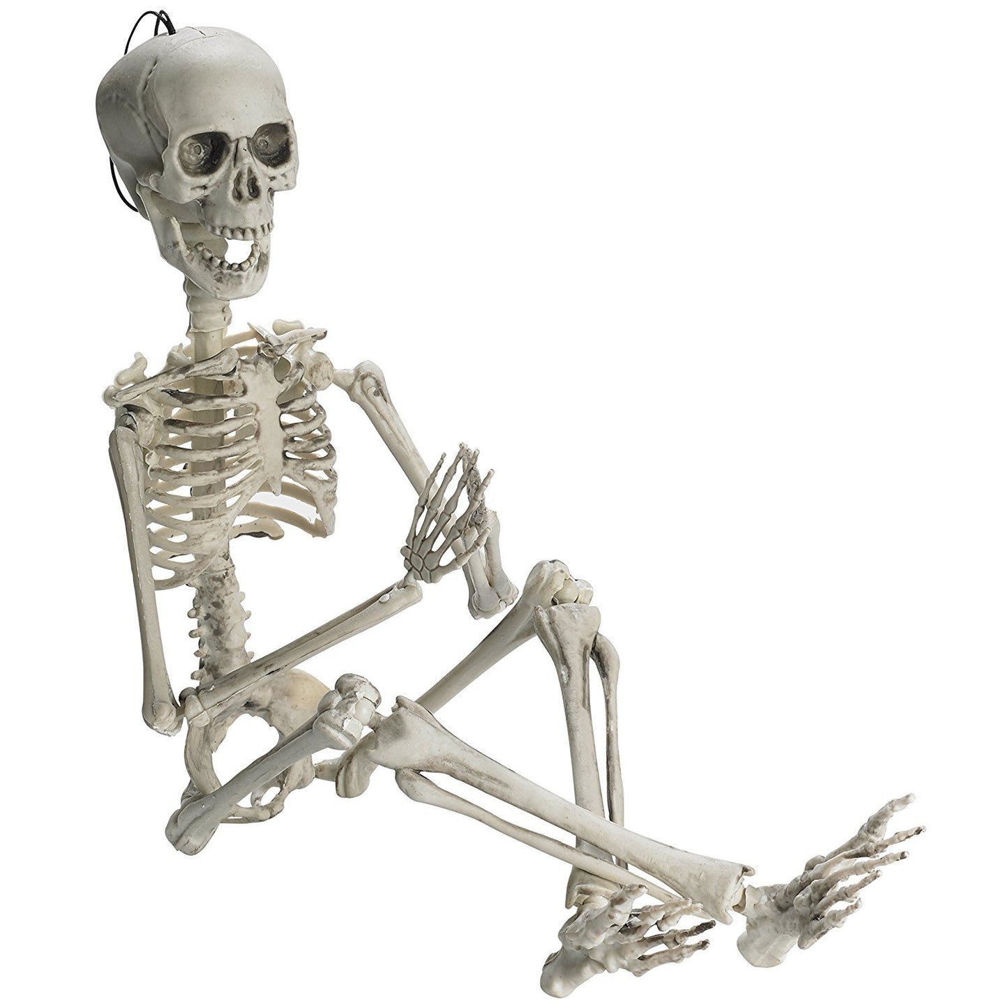Prextex Halloween Skeleton Figure - Full Standing Body Skeleton with Movable/Posable Joints and Two Sets Of Body Accessories, Posable Decor for Halloween Decorations Outdoor Indoor - 48cm (19 Inch)