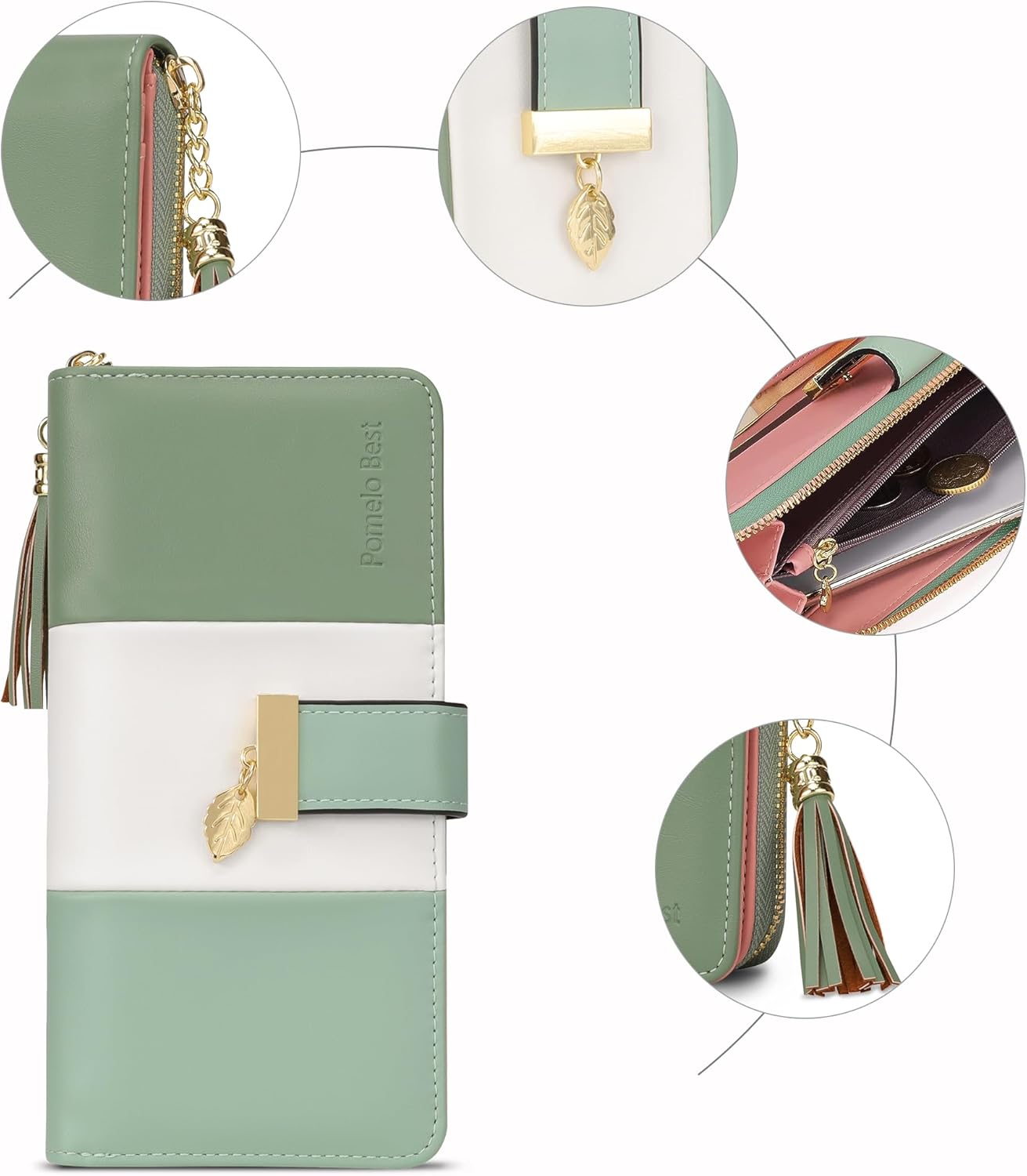 Pomelo Best Womens Wallet RFID Blocking Large Capacity Long Purse with Multiple Card Slots Zipper Phone Coin Pocket