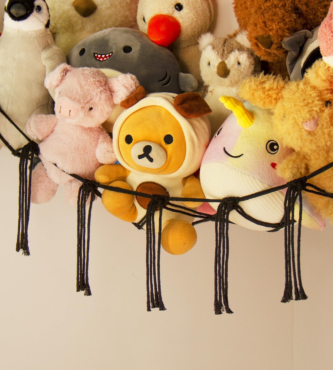 Stuffed Animal Storage Hammock - Baby Toy Hammock Net for Stuffed Animals Cute Room Decor -Large Stuff Animal Organizer Holder for Plush Plushie - Kids Nursery Beige Bedroom Home Decor