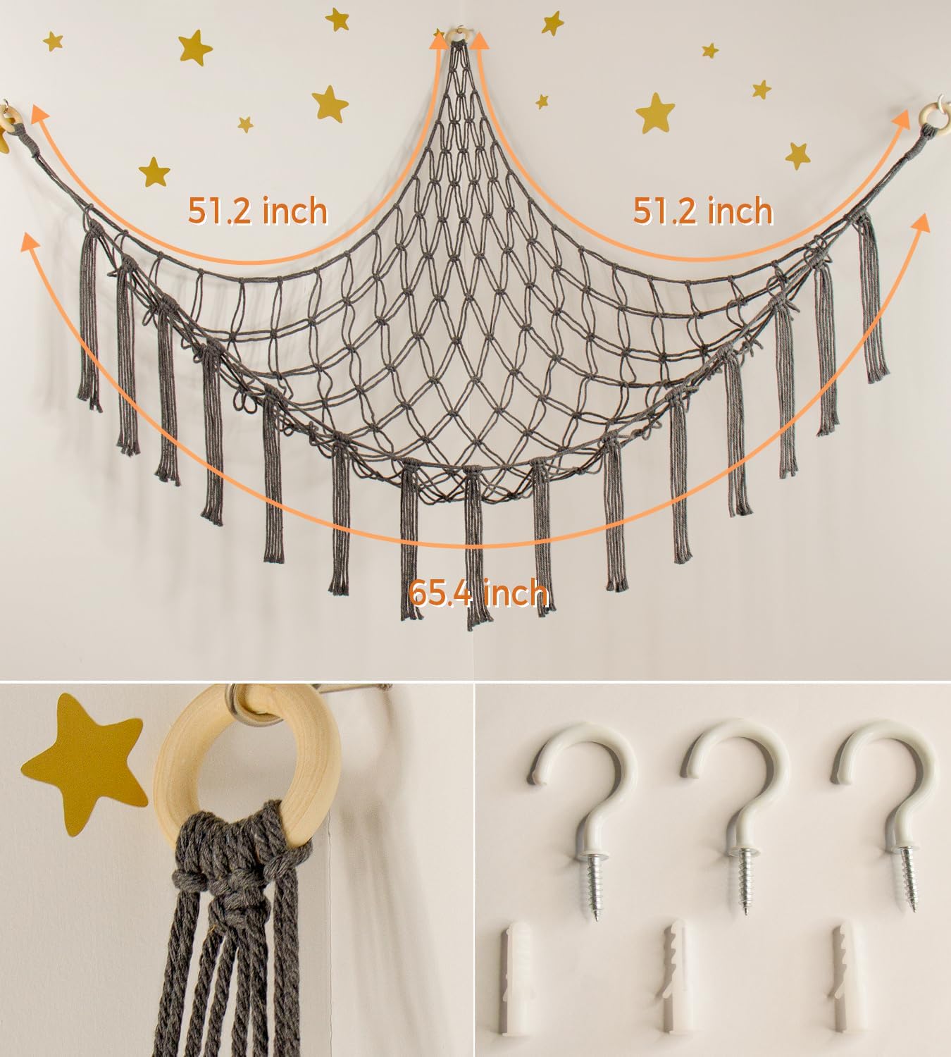 Stuffed Animal Storage Hammock - Baby Toy Hammock Net for Stuffed Animals Cute Room Decor -Large Stuff Animal Organizer Holder for Plush Plushie - Kids Nursery Beige Bedroom Home Decor