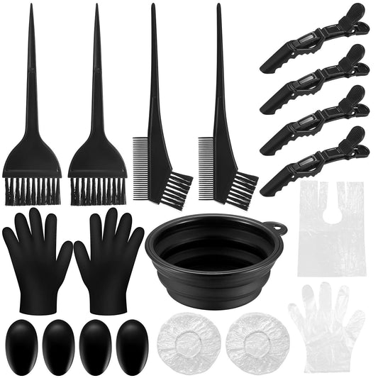 Yibaijia 9 Pcs Tools for Hair Colouring Kit, Hair Dying Tools Kit, DIY Beauty Salon Hairs Bleaching Kits, Dye Bowl and Brush, Including Mixing Bowl, Ear Cover, Shawl, Gloves, Clips
