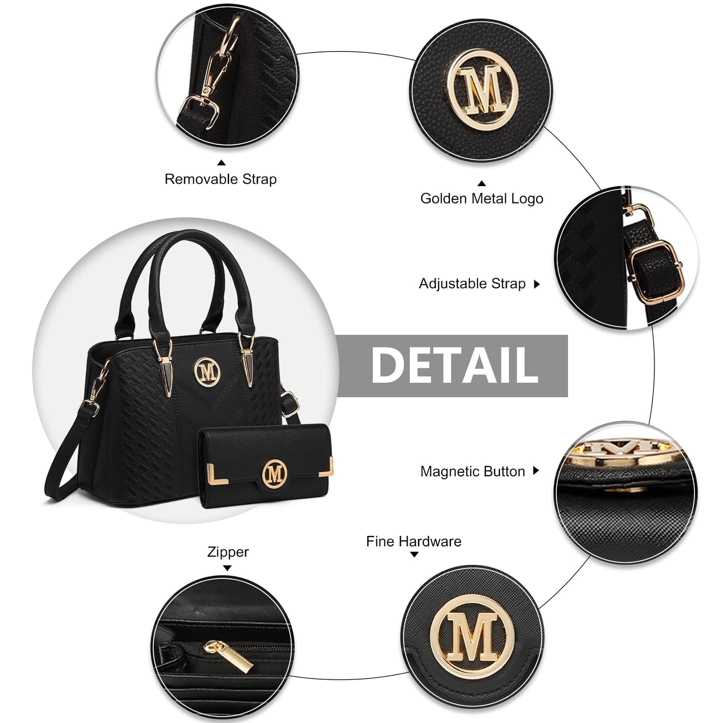 Miss Lulu Handbag for Women, Woven and Chevron Pattern, M Logo on The Front, Top Handle or Shoulder Bag
