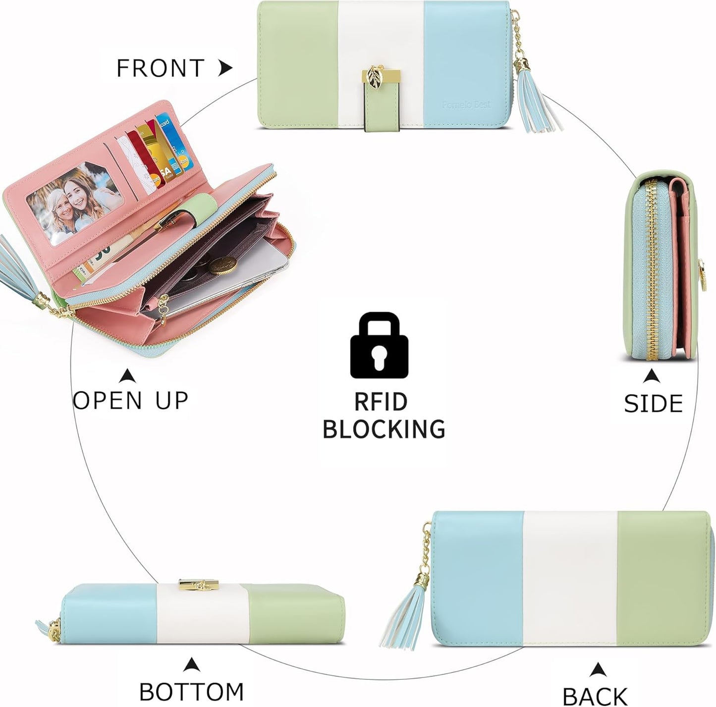 Pomelo Best Womens Wallet RFID Blocking Large Capacity Long Purse with Multiple Card Slots Zipper Phone Coin Pocket