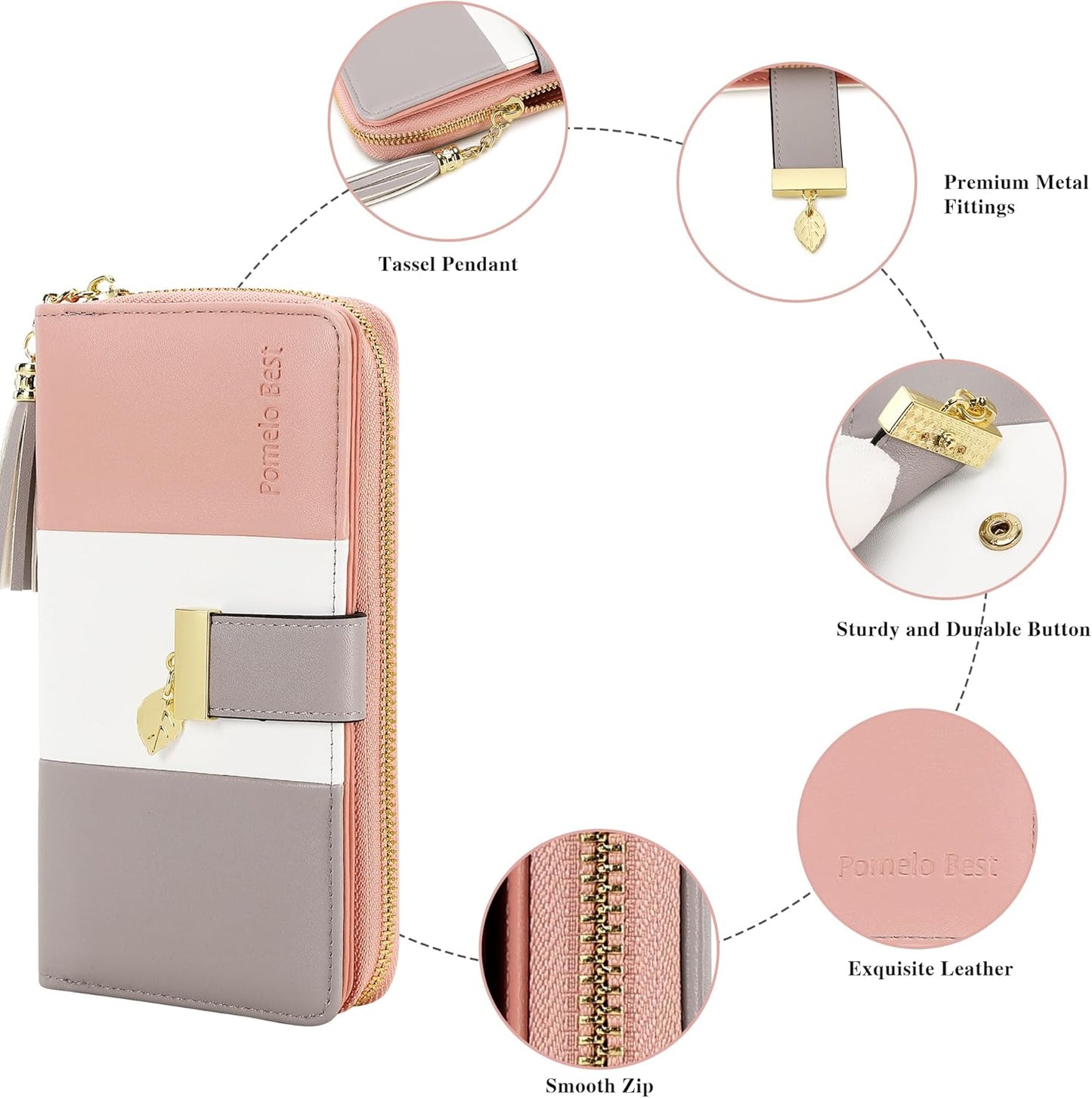 Pomelo Best Womens Wallet RFID Blocking Large Capacity Long Purse with Multiple Card Slots Zipper Phone Coin Pocket