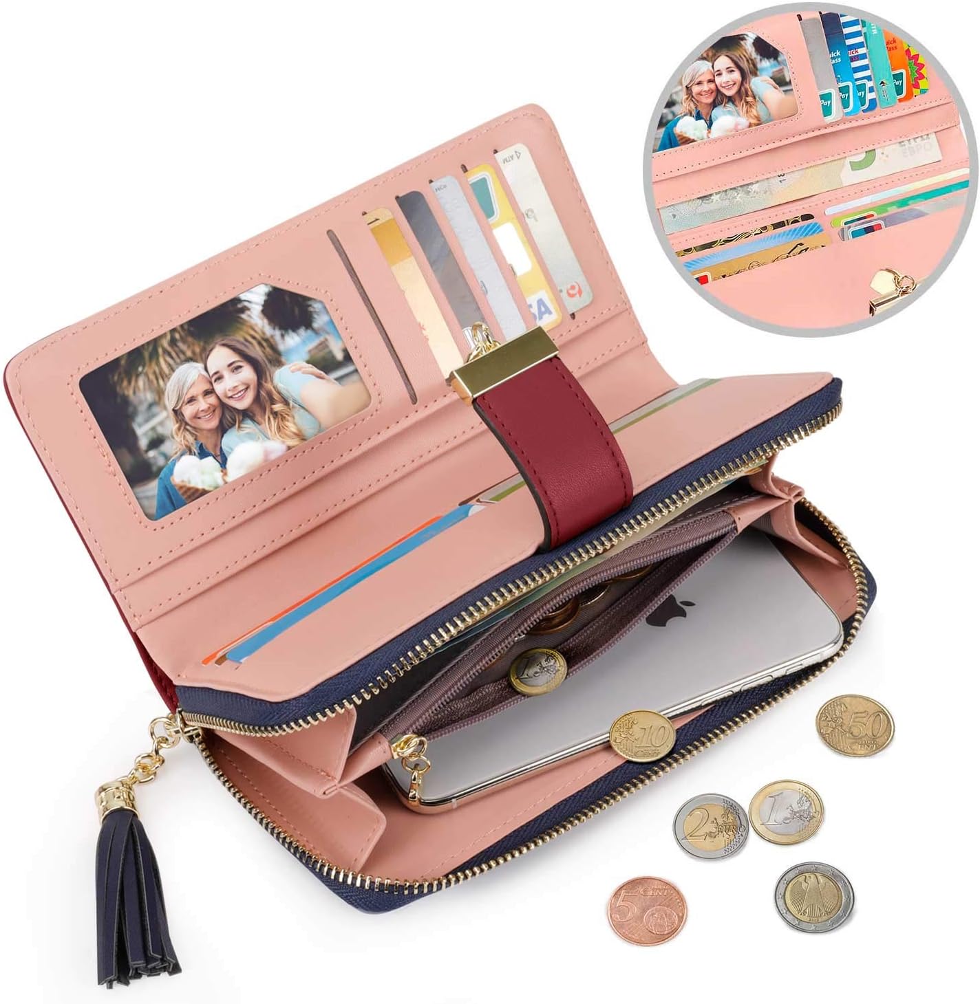 Pomelo Best Womens Wallet RFID Blocking Large Capacity Long Purse with Multiple Card Slots Zipper Phone Coin Pocket