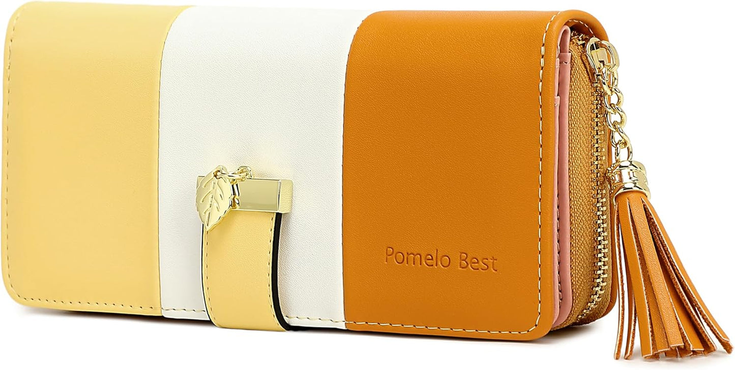 Pomelo Best Womens Wallet RFID Blocking Large Capacity Long Purse with Multiple Card Slots Zipper Phone Coin Pocket